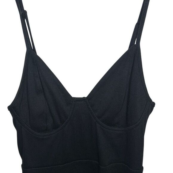 Wild Fable Womens Size Medium Strappy Skater Dress Black Ribbed Knit Fit & Flare - Picture 2 of 6